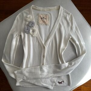 RARE Y2k Hollister Cream Cardigan Sweater Womens XS V Neck Button Up